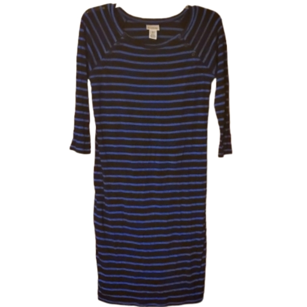 Motherhood Maternity Striped Midi Dress in Blue and Black Size Medium